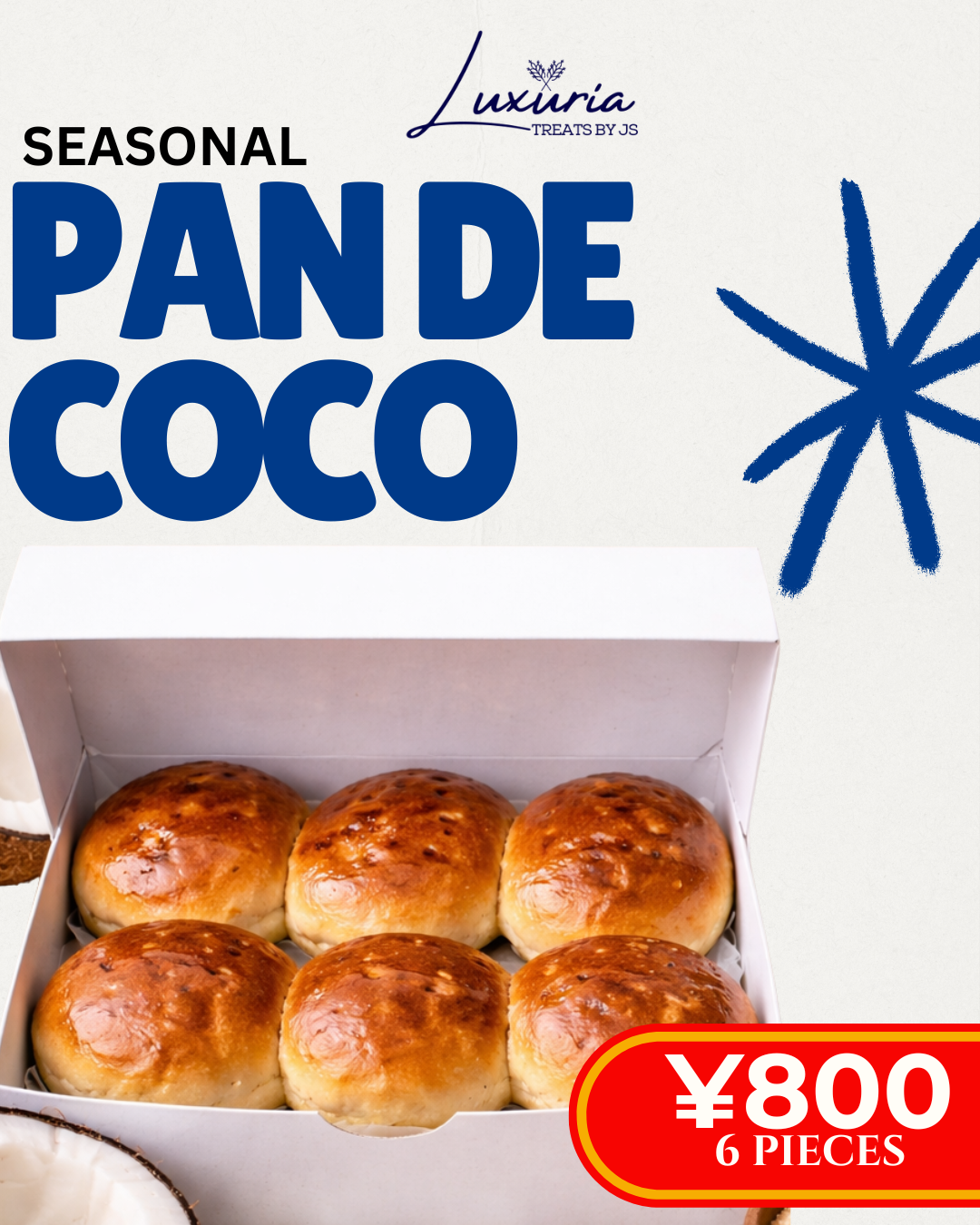 Pan de Coco (6 pcs) – Soft Coconut-Filled Filipino Bread